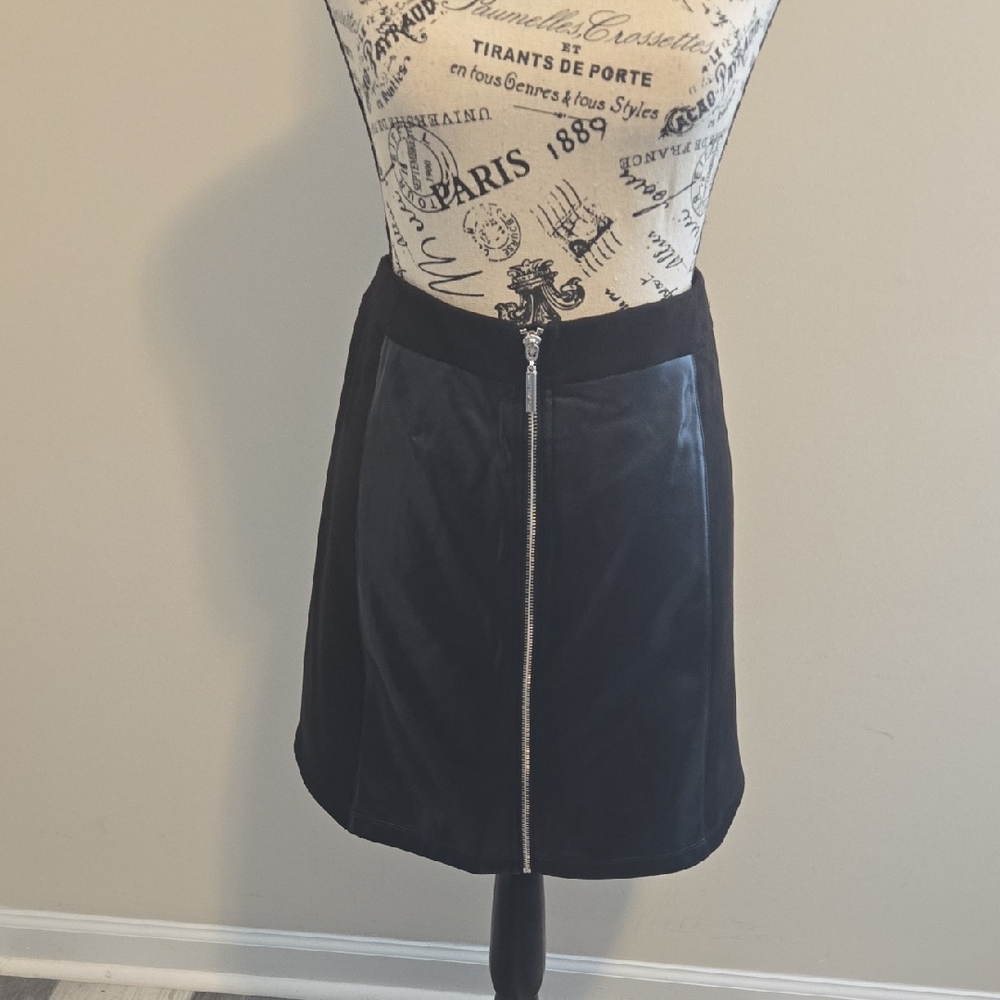 Marc New York Black Velvet Front-Zip Midi Skirt